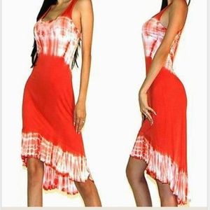 NWOT WOMENS RED ORANGE TIE DYE DRESS SMALL